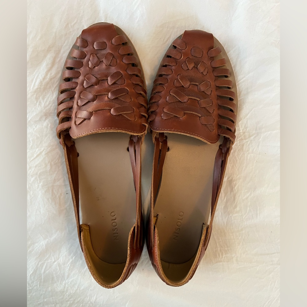Nisolo Women's Brown Leather Woven Huaraches